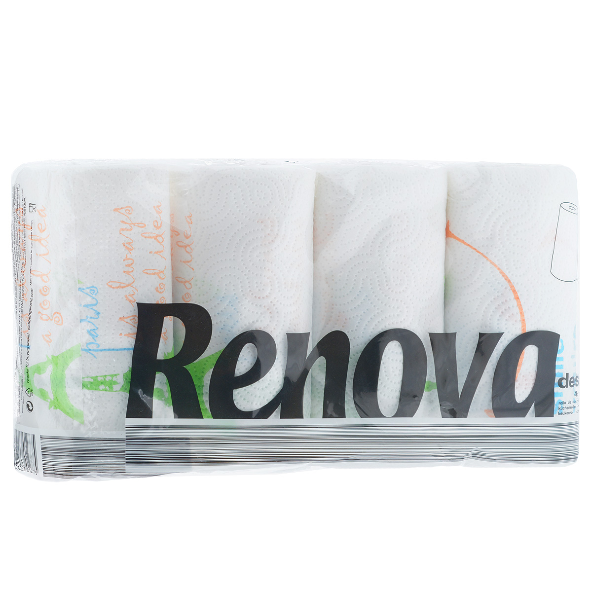 Полотенца бумажные Renova Design, двухслойные, цвет: белый, 4 рулона200046924 Полотенца бумажные Renova Design, двухслойные, цвет: белый, 4 рулона200046924Полотенца Renova Design оригинального оформления, выполнены из 100% целлюлозы. Мягкие полотенца идеальны для ежедневного ухода, благодаря тому, что они хорошо удерживают влагу. Также полотенца Renova Design дополнят интерьер вашей кухни.Состав: 100% целлюлоза. Количество листов: 40 шт.Количество слоев: 2.Количество рулонов: 4 шт.Португальская компания Renova является ведущим разработчиком новейших технологий производства, нового стиля и направления на рынке гигиенической продукции. Современный дизайн и высочайшее качество, дерматологический контроль - это то, что выделяет компанию Renova среди других производителей бумажной санитарно-гигиенической продукции.