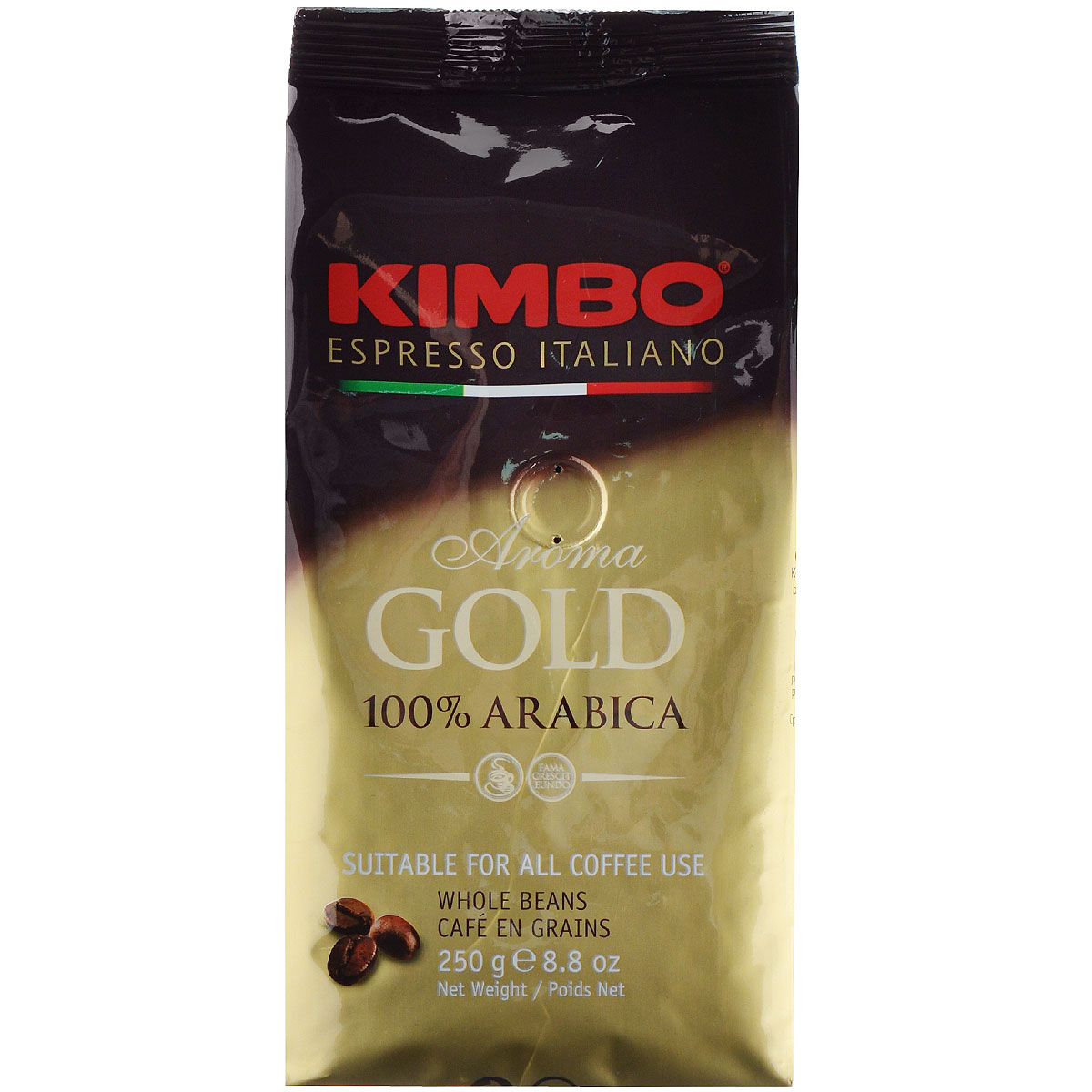 Kimbo Aroma Gold 100% Arabica кофе в зернах, 250 г8002200102135 Kimbo Aroma Gold 100% Arabica кофе в зернах, 250 г8002200102135Натуральный жареный кофе в зернах Kimbo Aroma Gold 100% Arabica. Смесь превосходной арабики отличается нежным вкусом, мягкой кислинкой и тонкимароматом. Состав смеси: 100% арабика.