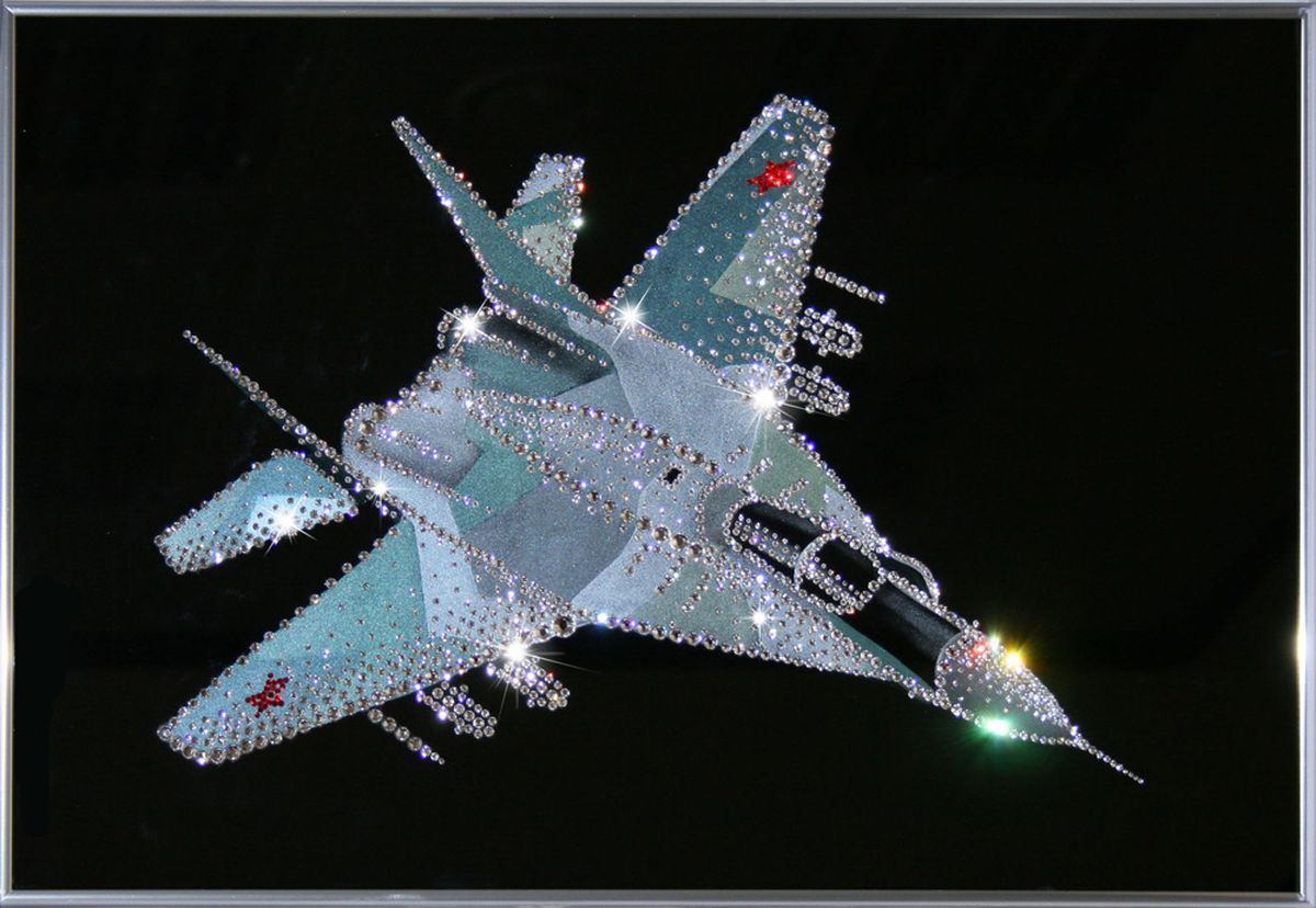 1072 Картина Сваровски Военный истребитель1072 1072 Картина Сваровски Военный истребитель1072стекло, хрусталь, алюминий. 60х40