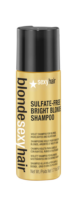 Sexy Hair Шампунь корректирующий Сияющий Блонд без сульфатов, Sulfate-free bright blonde shampoo, 50 мл39BRISHA01 Sexy Hair Шампунь корректирующий Сияющий Блонд без сульфатов, Sulfate-free bright blonde shampoo, 50 мл39BRISHA01Этот роскошный корректирующий шампунь идеален для осветленных, мелированных и седых волос. Фиолетовый пигмент шампуня убирает нежелательные желтые и медные оттенки, предотвращает появление теплых оттенков. Специально разработанная технология Perfect-Balance Technology с экстрактом ромашки, меда и киноа увлажняет и укрепляет волосы, придает сияние. Без сульфатов, глютена, парабенов, солей.