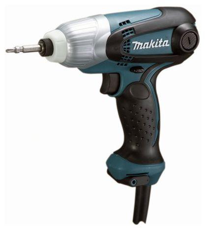 Ударный шуруповерт Makita TD0101TD0101 Ударный шуруповерт Makita TD0101TD0101Ударный шуруповерт Makita TD0101 при всей своей миниатюрности обладает исключительной мощностью. Крутящий момент на выходе достигает 100 Нм, что обеспечивается тангенциальным ударом при возникновении определенного сопротивления.Как и весь инструмент от известного производителя, который специализируется исключительно на профессиональной технике, шуруповерт Makita TD0101 чрезвычайно надежен и обладает высокой работоспособностью. Каждый его элемент изготовлен из материала повышенной прочности, а узлы собраны с известной макитовской щепетильностью. Надежный механизм заключен в ударопрочный корпус из качественного пластика, а редуктор накрыт кожухом из литого алюминия. Последний, помимо исключения повреждения инструмента в результате случайного падения, в силу высокой теплопроводности металла продлевает срок службы шестерней редуктора даже при самой интенсивной эксплуатации. Управление шуруповертом Makita TD0101 сводится к манипулированию всего двумя кнопками: пусковым выключателем и реверсивным переключателем. Число оборотов шпинделя в пределах 0 - 3200 об/мин регулируется встроенной электроникой и прямо пропорционально силе давления, оказываемый на пусковой выключатель в процессе работы. Для прецизионного завинчивания различного крепежа шуруповерт Makita TD0101 оснащен расцепляющей муфтой, которая к тому же исключает неприятный рывок инструмента на финальной стадии завинчивания. Эффективный реверс, предусмотренный в данной модели, позволяет не только завинчивать, но и вывинчивать крепеж. А благодаря высокому крутящему моменту возможен срыв гаек даже с застаревшей ржавчиной. Контроль над состоянием угольных щеток и их своевременная замена осуществляются извне без разборки корпуса инструмента. При определенных навыках у пользователя эту процедуру можно осуществлять самостоятельно, не прибегая к услугам сервисного центра. В дополнение к скромным габаритам шуруповерт Makita TD0101 прекрасно сбалансирован. Его корпус с эргономичной рукояткой содержит прорезиненные вставки, что делает работу с инструментом максимально комфортной и производительной.
