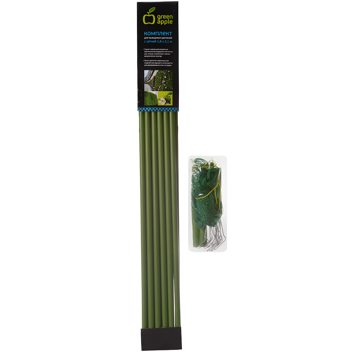 Комплект для вьющихся растений Green Apple GLSCL-6, сборный, с сеткой 1,8 х 2,1 мGLSCL-6 Комплект для вьющихся растений Green Apple GLSCL-6, сборный, с сеткой 1,8 х 2,1 мGLSCL-6Комплект для вьющихся растений служит идеальной опорой для вертикальной поддержки плетистых роз, плюща, клематисов и прочих декоративных культур.Легко крепится к вертикальной опорной конструкции и используется для декорирования стен и оградок.