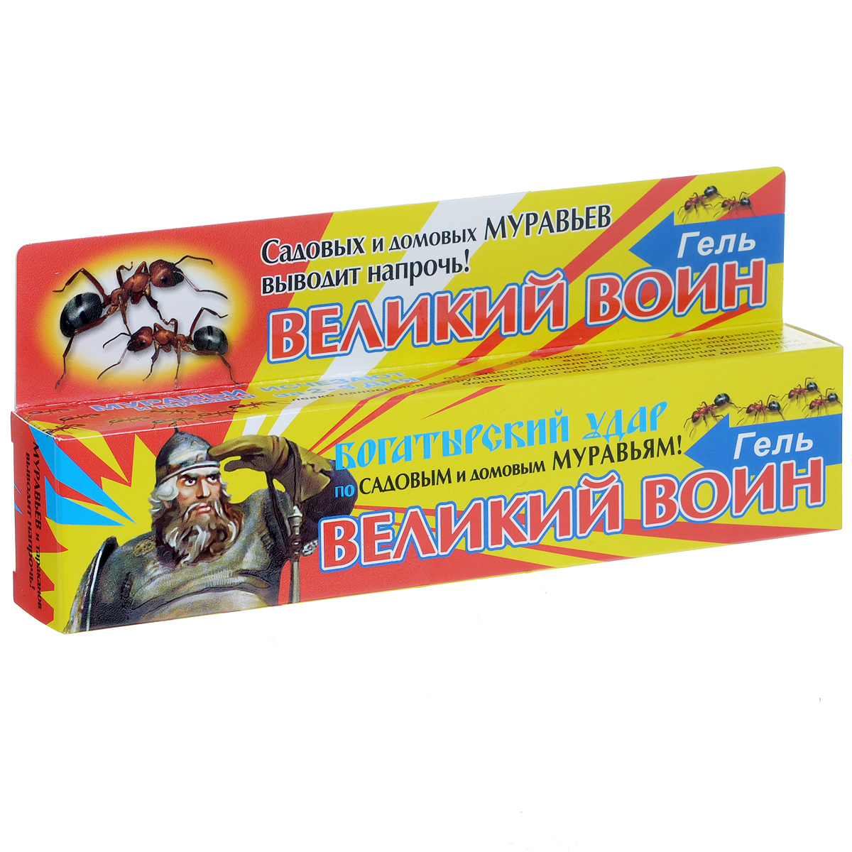 Гель Великий Воин, против садовых и домовых муравьев, 30 г. 8-4223078-422307 Гель Великий Воин, против садовых и домовых муравьев, 30 г. 8-4223078-422307Гель Великий воин уничтожит всю колонию муравьев с высочайшей эффективностью. Для удобства нанесения гель расположен в пластиковом шприце и легко наносится в труднодоступные места. Специально подобранные ингредиенты привлекают рабочих муравьев, которые не только поедают гель сами, но и доставляют в муравейник, кормят личинок и маток. Гибель съевших гель муравьев наступает через 1 сутки, а гибель колонии начинается через 3-4 суток после применения. Полностью муравьи исчезают через 1,5-2 недели. Состав: диазинон - 0,2%, хлорпирифос - 0,3%, стабилизатор, консервант, гелеобразователь, битрекс и пищевые наполнители - до 100%.