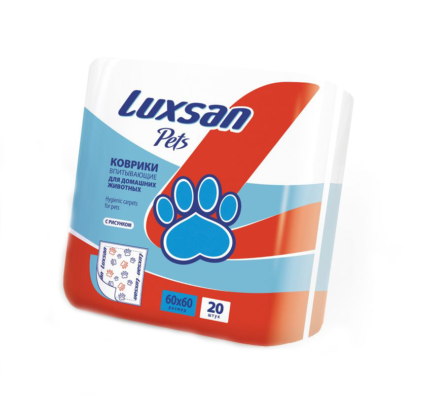Коврики для домашних животных Luxsan Pets, впитывающие, с рисунком, 60 см х 60 см, 20 шт29891 Коврики для домашних животных Luxsan Pets, впитывающие, с рисунком, 60 см х 60 см, 20 шт29891Одноразовые гигиенические коврики для домашних животных Luxsan Pets - это незаменимое средство гигиены, как для домашних туалетов ваших питомцев, так и для дальних поездок, походов на выставки или к ветеринару. Коврик имеет 3 слоя: верхний слой из гипоаллергенного мягкого нетканого материала с рисунком в виде лапок, абсорбирующий тампон из целлюлозы и нетоксичный полиэтилен, обеспечивающий влагонепроницаемость. Коврик обеспечивает максимальный комфорт для ваших домашних питомцев, быстро впитывает и удерживает влагу. Комплектация: 20 шт. Размер коврика: 60 см х 60 см.