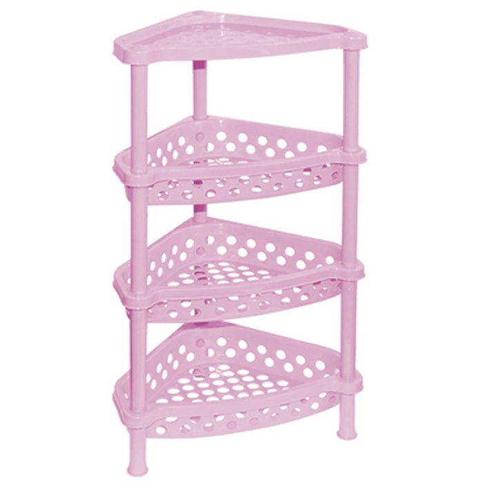 Этажерка угловая Violet, 4-х секционная, цвет: розовый, 37 х 28 х 73 см1604/9 Этажерка угловая Violet, 4-х секционная, цвет: розовый, 37 х 28 х 73 см1604/9Этажерка Violet выполнена из высококачественного прочного пластика и предназначена для хранения различных предметов. Изделие имеет 4 полки треугольной формы с перфорированными стенками. В ванной комнате вы можете использовать этажерку для хранения шампуней, гелей, жидкого мыла, стиральных порошков, полотенец и т.д. Ручной инструмент и детали в вашем гараже всегда будут под рукой. Удобно ставить банки с краской, бутылки с растворителем. В гостиной этажерка позволит удобно хранить под рукой книги, журналы, газеты. С помощью этажерки также легко навести порядок в детской, она позволит удобно и компактно хранить игрушки, письменные принадлежности и учебники. Этажерка - это идеальное решение для любого помещения. Она поможет поддерживать чистоту, компактно организовать пространство и хранить вещи в порядке, а стильный дизайн сделает этажерку ярким украшением интерьера.Размер этажерки (ДхШхВ): 37 см х 28 см х 73 см. Размер полки (ДхШхВ): 37 см х 28 см х 7,5 см.