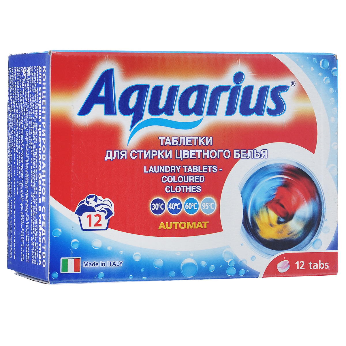Таблетки для стирки цветного белья Lotta Aquarius, 12 шт16251 Таблетки для стирки цветного белья Lotta Aquarius, 12 шт16251Концентрированное средство в таблетках Lotta Aquarius предназначено для стирки цветного белья в автоматических стиральных машинах. Таблетки содержат средство предотвращающее образование накипи и добавки для улучшения глажения белья. Одна таблетка содержит точное количество средства для стирки. Не вызывают аллергии. Перед использованием снимите защитную плёнку и положите таблетку в кювету стиральной машины. При необходимости увеличьте количество средства (смотрите таблицу на упаковке). Не предназначено для стирки деликатных тканей (шелка и шерсти). Количество таблеток: 12 шт. Вес одной таблетки: 32 г.Состав: кислородосодержащий пятновыводитель более 15%, но менее 30%; фосфаты более 5%, но менее 15%; неионогенные ПАВ, анионные ПАВ, мыло, цеолиты, фосфонаты менее 5%; энзимы (Амилаза, Протеаза, Липаза), отдушка, краситель менее 1%.Товар сертифицирован.