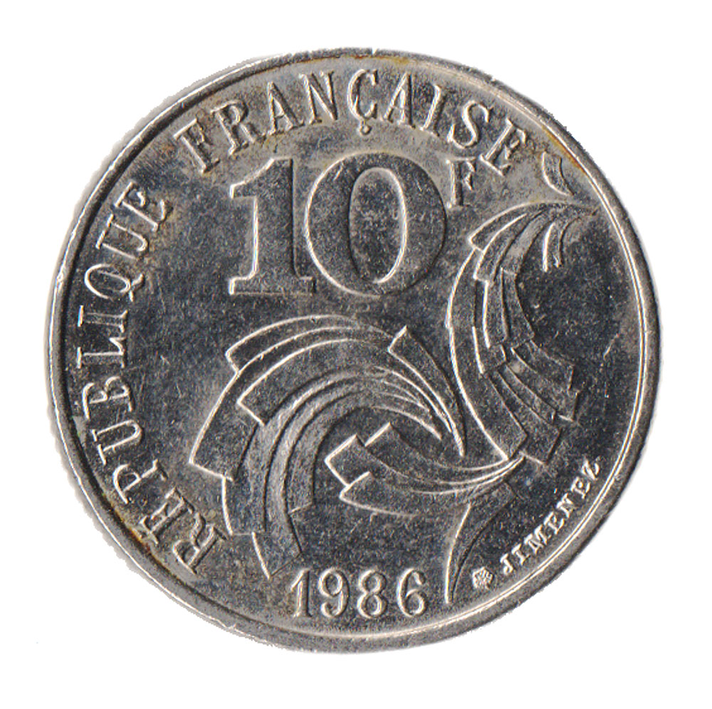 Монета номиналом 10 франков. Франция. 1986 год