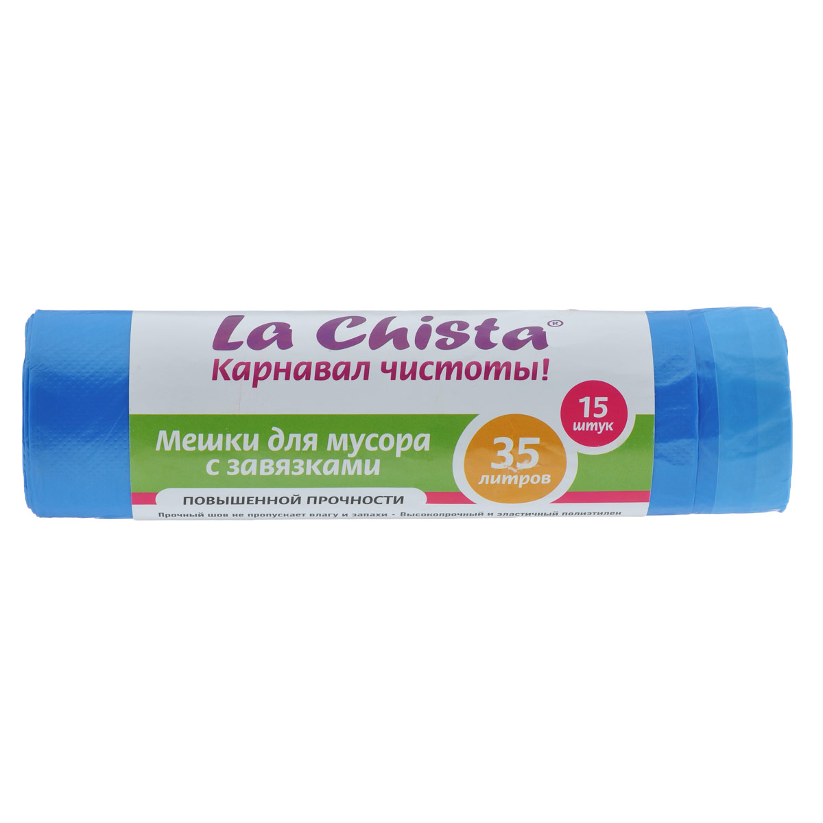 Мешки для мусора La Chista, с завязками, цвет: синий, 35 л, 15 шт870156 Мешки для мусора La Chista, с завязками, цвет: синий, 35 л, 15 шт870156Мешки для мусора La Chista, выполненные из высокопрочного и эластичного полиэтилена, обеспечивают чистоту и гигиену в квартире. Благодаря наличию прочного шва, не пропускают влагу и запахи. Они удобны для сбора и удаления мусора, занимают мало места, практичны в использовании. Широко применяются в быту и на производстве. Практичные завязки не дадут высыпаться содержимому и послужат в качестве ручек при выносе пакета. Комплектация: 15 шт.