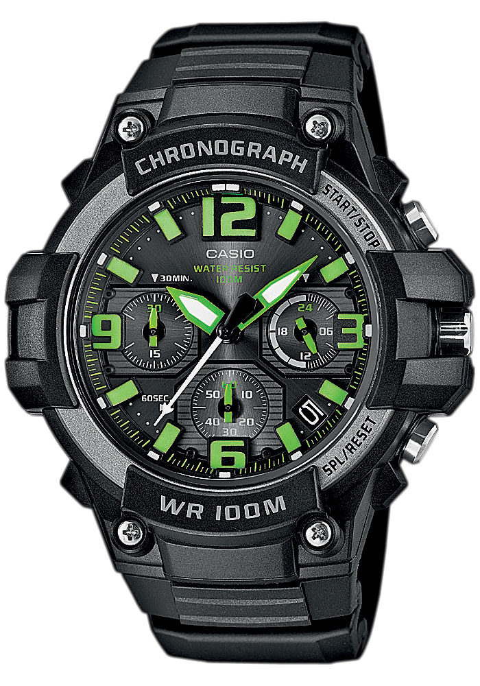 Часы мужские наручные Casio, цвет: черный, зеленый. MCW-100H-3A