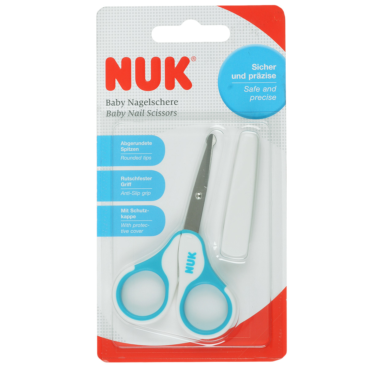 NUK Ножницы детские цвет бирюзовый 10 см10 256 257 бирюзовый NUK Ножницы детские цвет бирюзовый 10 см10 256 257 бирюзовыйДетские ножницы Nuk изготовлены из высококачественной нержавеющей стали. Ручки выполнены из прочного цветного пластика. Легкие и удобные, ножницы безопасны в использовании, кончики режущих кромок закруглены. Предназначены для бережного ухода за ногтями малыша.В наборе - защитный колпачок для хранения.