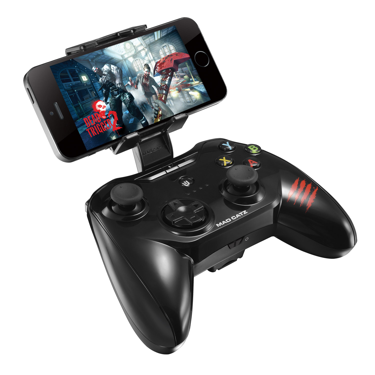 Mad Catz C.T.R.L.i, Black геймпад для iPhone и iPadPCA269 Mad Catz C.T.R.L.i, Black геймпад для iPhone и iPadPCA269Mad Catz C.T.R.L.i - стильный беспроводной геймпад для iPhone или iPad. Контроллер превратит ваше мобильное устройство в игровую консоль и позволит играть где угодно - дома, в поездках, путешествиях. Он оснащен лицензированным модулем связи от Apple и совместим с iPhone и iPad 5 поколения. Данная модель подключается к мобильному устройству через протокол Bluetooth. Благодаря энергоэффективному модулю Bluetooth 4.0 геймпад может проработать в автономном режиме до двух суток. Для комфортной игры на ходу новинка оснащена съемными регулируемыми зажимами, в которые можно вставить iPhone или iPad. При этом в устройстве не перекрывается разъем Lightning и его можно заряжать даже во время игры. Mad Catz C.T.R.L. i позволяет играть и на большом экране, используя в качестве консоли планшет или смартфон от Apple, соединив его с телевизором с помощью HDMI-кабеля. Геймпад имеет классический дизайн и традиционный набор средств управления: 8-позиционный D-pad и два аналоговых стика. Для того, чтобы настроить контроллер, необходимо скачать на AppStore фирменное приложение Mad Catz.