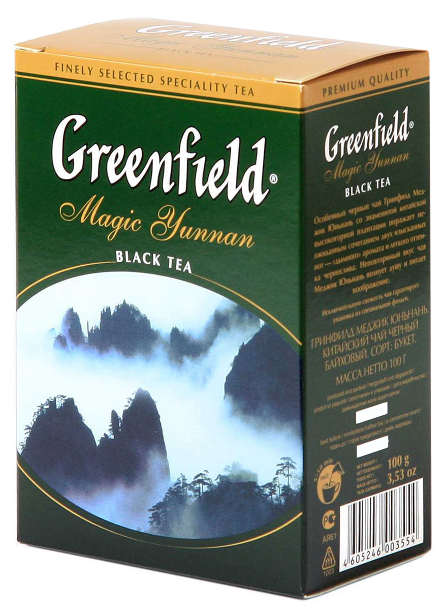 Greenfield Magic Yunnan черный листовой чай, 100 г0355-16 Greenfield Magic Yunnan черный листовой чай, 100 г0355-16Особенный черный чай Greenfield Magic Yunnan со знаменитой высокогорной китайской плантации поражает неожиданным сочетанием двух изысканных вкусовых нот - дымного аромата и легкого оттенка чернослива. Неповторимый вкус чая Greenfield Magic Yunnan волнует душу и питает воображение.