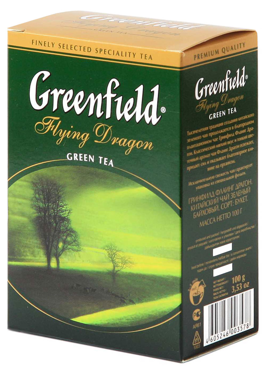 Greenfield Flying Dragon зеленый листовой чай, 100 г0357-16 Greenfield Flying Dragon зеленый листовой чай, 100 г0357-16Тысячелетняя традиция создания китайского зеленого чая продолжается в благородном плантационном чае Greenfield Flying Dragon. Классический мягкий вкус и тонкий цветочный аромат чая Greenfield Flying Dragon освежает, придает сил, и оказывает благотворное влияние на организм.