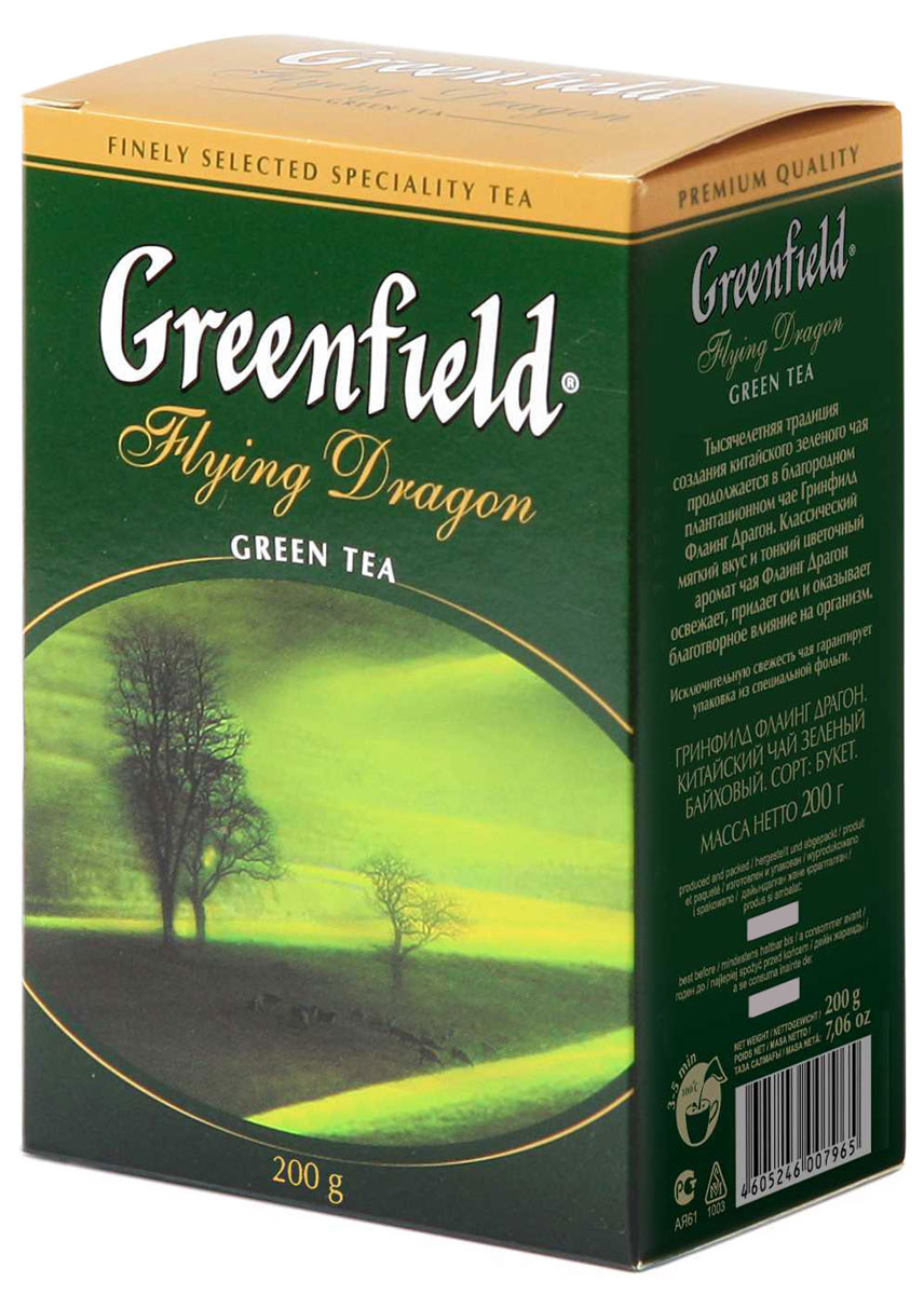 Greenfield Flying Dragon зеленый листовой чай, 200 г0796-14 Greenfield Flying Dragon зеленый листовой чай, 200 г0796-14Тысячелетняя традиция создания китайского зеленого чая продолжается в благородном плантационном чае Greenfield Flying Dragon. Классический мягкий вкус и тонкий цветочный аромат чая Greenfield Flying Dragon освежает, придает сил, и оказывает благотворное влияние на организм.