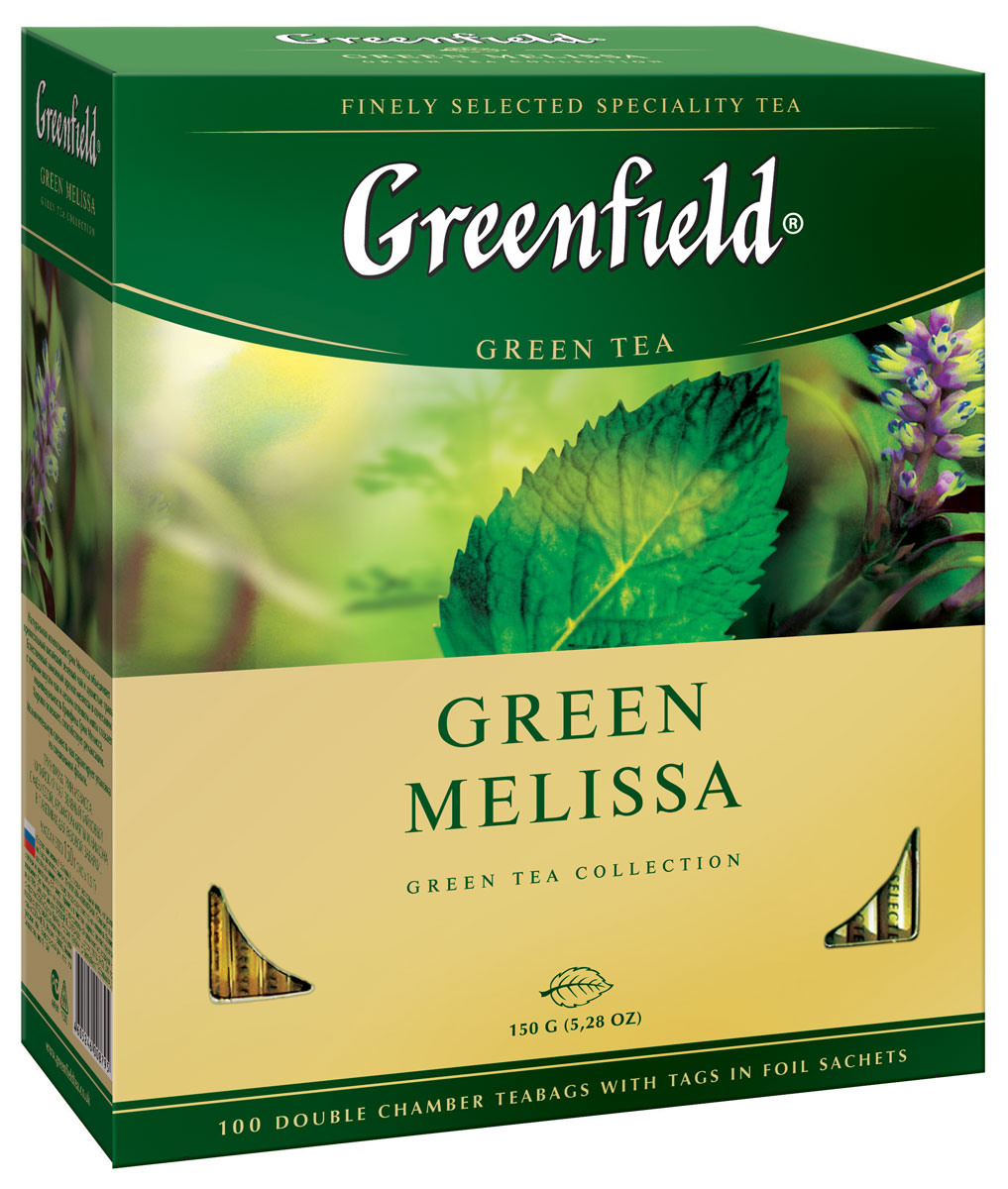 Greenfield Green Melissa зеленый чай в пакетиках, 100 шт lipton lemon melissa green tea зеленый чай в пирамидках с листочками лимонной мяты 20 шт