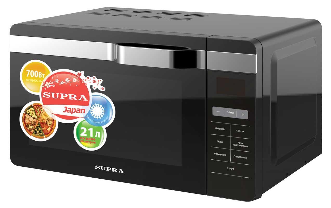 Supra MWS-2133SB микроволновая печьMWS-2133SB Supra MWS-2133SB микроволновая печьMWS-2133SBSUPRA MWS-2133SB - отличная микроволновая печь, которая станет незаменимым помощником и отлично впишется в интерьер кухни. При открытии дверцы камеры автоматически загорается подсветка. После того, как ваше блюдо будет полностью готово, микроволновка оповестит вас звуковым сигналом. Микроволновка достаточно проста в использовании. Достаточно поставить блюдо внутрь, закрыть дверцу и нажатием одной кнопки выбрать программу приготовления задуманного блюда. При помощи микроволновки, можно быстро и без особого труда разморозить замороженные продукты: мясо, рыбу, овощи или даже фрукты. Также можно легко разогреть любое блюдо к обеду или ужину, буквально 2-3 минуты и ваше блюдо будет разогрето и готово к употреблению.