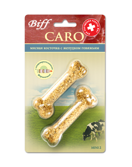 Лакомство для собак Biff Caro мясная косточка с говяжьим желудком, 2 шт1667 Лакомство для собак Biff Caro мясная косточка с говяжьим желудком, 2 шт1667Мясная косточка с желудком говяжьим - идеальное лакомство для нормализации работы желудочно-кишечного тракта у собак. Это лакомство поможет Вашему питомцу более полноценно усвоить питательные вещества рациона. Желудок говяжий богат ферментами и витаминами микрофлоры желудка жвачныхживотных, которые сохранили свою активность благодаря особой технологии приготовления лакомства. Ферменты улучшают расщепление и усвоение питательных веществ, нормализуют функционирование органов пищеварения и микрофлору желудочно–кишечного тракта, оказывают противовоспалительное воздействие.Состав: кожа говяжья – 35%, желудок говяжий – 24%, кукуруза – 16%, отруби – 12%, мясокостная мука - 7%, кишки говяжьи – 6%.Товар сертифицирован.