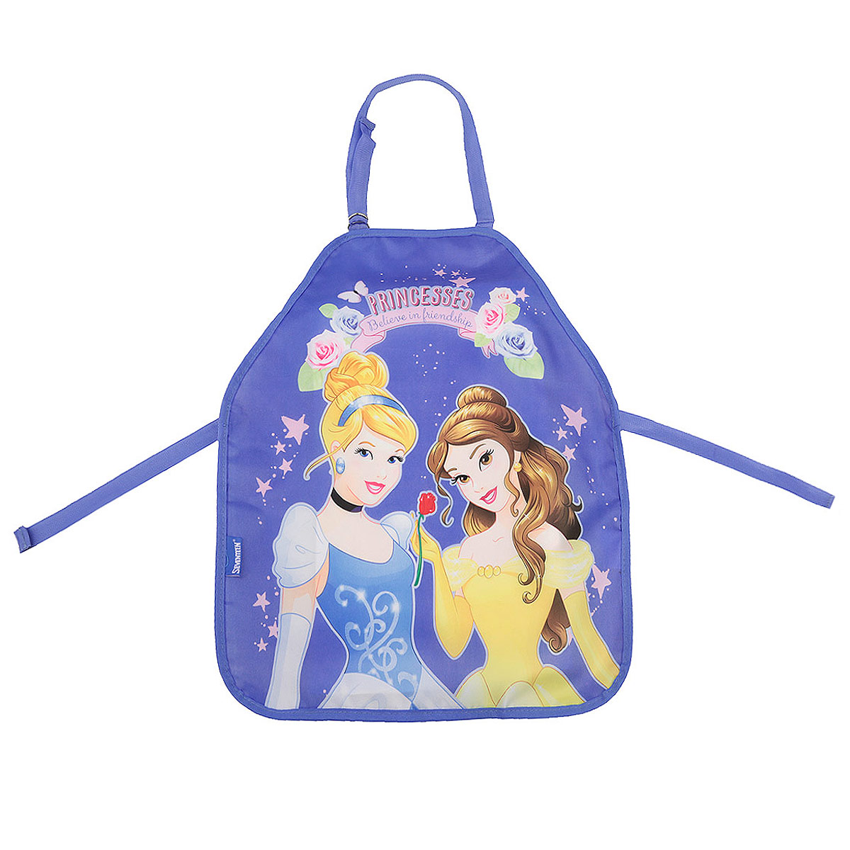 Фартук для детского творчества Princess, цвет: сиреневый, желтыйPRCB-MT1-029M Фартук для детского творчества Princess, цвет: сиреневый, желтыйPRCB-MT1-029MФартук для детского творчества Princess надежно защитит одежду ребенка во время занятий рисованием, лепкой и на уроках труда. Фартук изготовлен из прочной водонепроницаемой легкостирающейся ткани и оформлен изображением принцесс из любимого мультфильма. Фиксируется фартук на талии и на шее. Ремень, предназначенный для фиксации на шее, имеет металлические приспособления для регулировки длины.Ваш ребенок сможет смело рисовать, не боясь испачкаться о свой шедевр, лепить из пластилина и заниматься многими творческими делами.