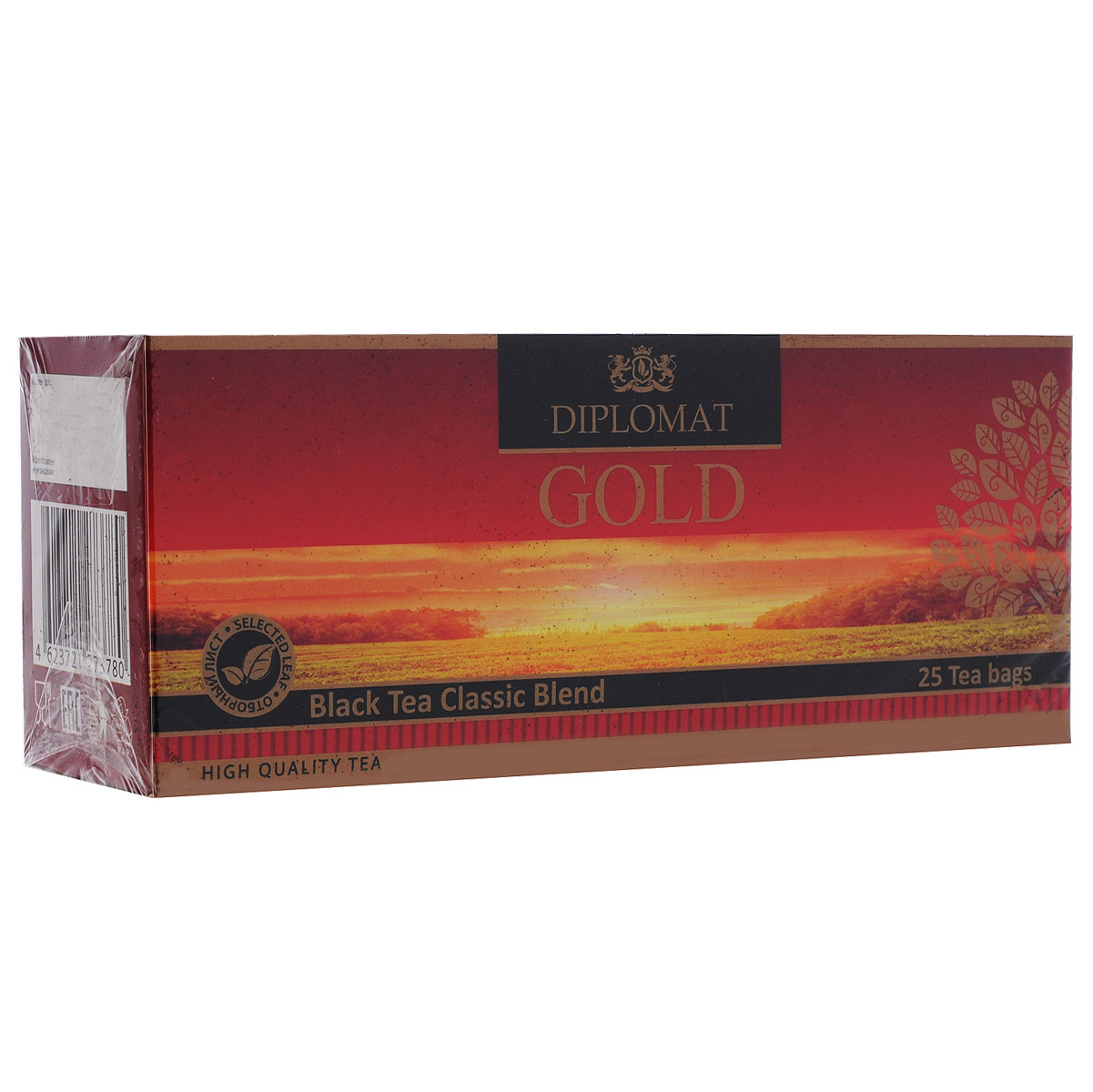 Diplomat Black Tea Classic Blend черный чай в пакетиках, 25 шт.4623721273780 Diplomat Black Tea Classic Blend черный чай в пакетиках, 25 шт.4623721273780Черный байховый чай Diplomat Black Tea Classic Blend с волшебным ароматом и настоем средней крепости цвета красного дерева, созданным теплым солнцем острова Цейлон. Чай с насыщенным бархатным вкусом, преобладают легкие древесные нотки, довольно сильное послевкусие с небольшим цветочным оттенком. Аромат классического черного чая.