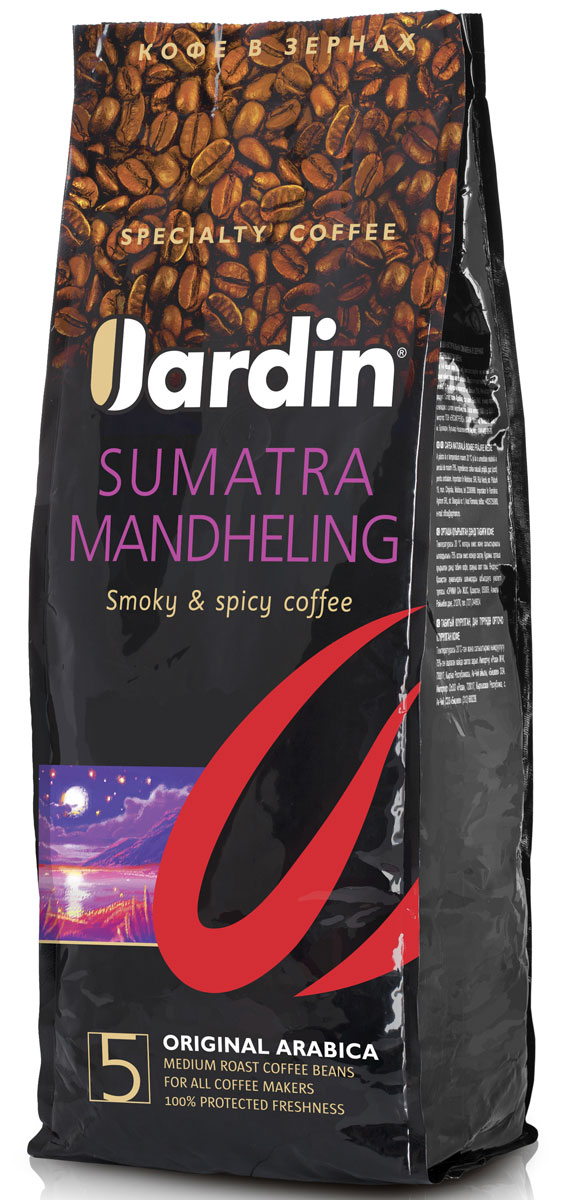 Jardin Sumatra Mandheling кофе в зернах, 1 кг0603-8 Jardin Sumatra Mandheling кофе в зернах, 1 кг0603-8Зерновой кофе Jardin Sumatra Mandheling открывает густой, без кислинки, вкус с пряными оттенками и послевкусие с нотами специй. Сорт Mandheling, выращенный на Суматре, одном из экзотических островов Индонезии, считается самым узнаваемым по вкусу - его невозможно спутать ни с каким другим.