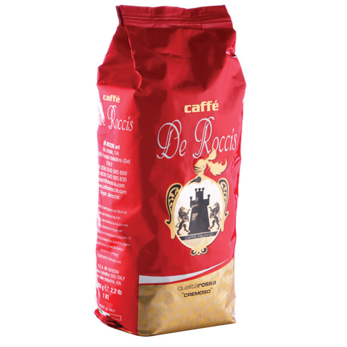 De Roccis Rossa кофе в зернах, 1 кг8016115000158 De Roccis Rossa кофе в зернах, 1 кг8016115000158Кофе натуральный жареный в зернах De Roccis Rossa. Кофейная смесь средней сладости из лучших сортов кофе Робуста и Арабика, придающих ей более четкий вкус, длительное послевкусие и тонкий аромат. Классический Итальянский эспрессо. Состав смеси: 85% арабика, 15% робуста.