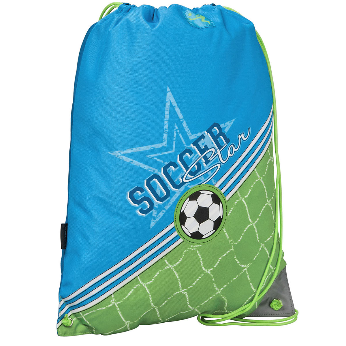 Сумка для сменной обуви Erich Krause Soccer, цвет: голубой, зеленый37173 Сумка для сменной обуви Erich Krause Soccer, цвет: голубой, зеленый37173Сумку Erich Krause Soccer удобно использовать как для хранения, так и для переноски сменной обуви. Яркая сумка выполнена из высококачественного прочного полиэстера и оформлена термоаппликацией в виде футбольного мяча и надписью Soccer Star.Сумка затягивается сверху при помощи текстильных шнурков. Шнурки фиксируются в нижней части сумки, благодаря чему ее можно носить за спиной как рюкзак. Светоотражающие вставки на сумке не оставят вашего ребенка незамеченным в темное время суток. Рекомендуемый возраст: от 6 лет.