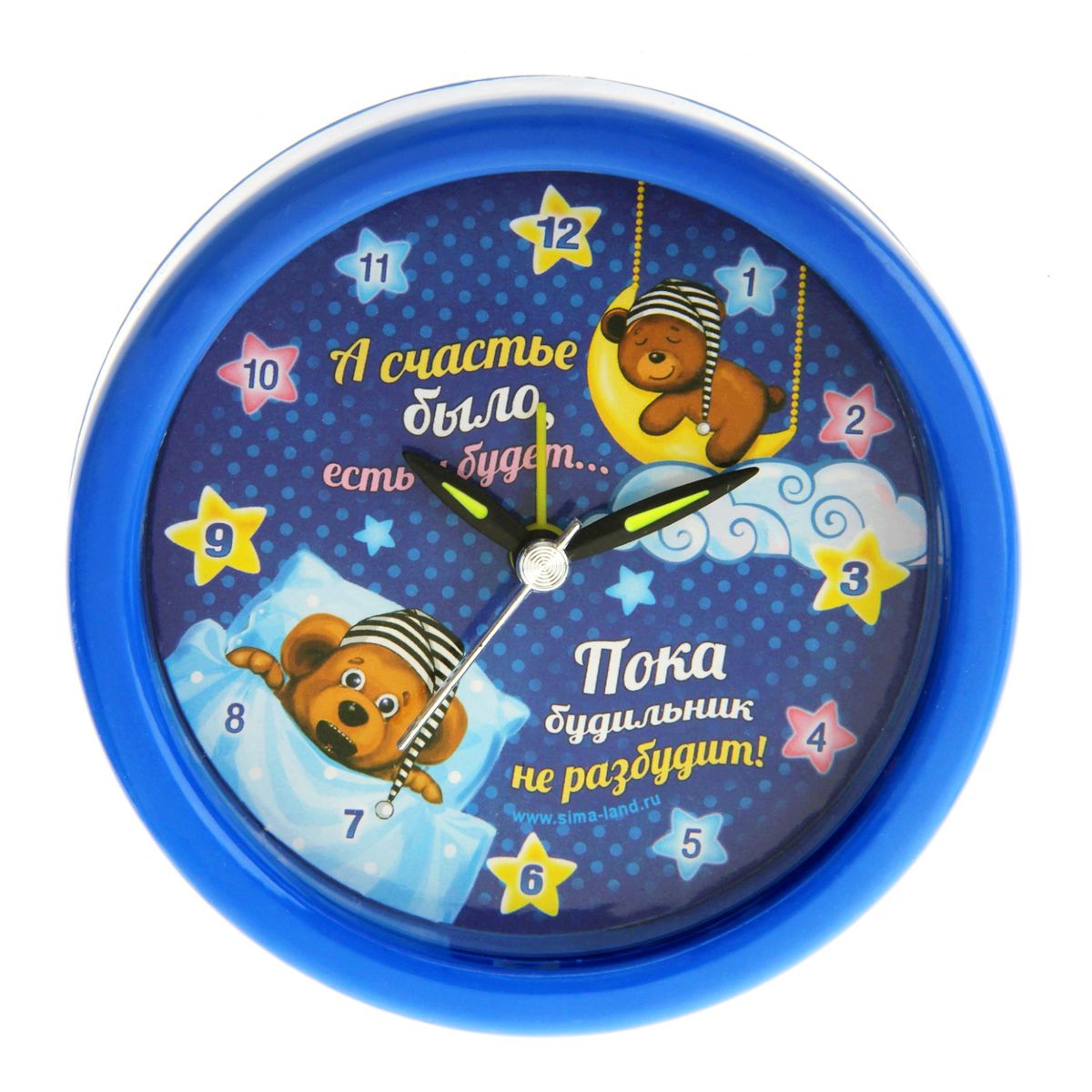 Часы-будильник Sima-land Счастье есть и будет843444 Часы-будильник Sima-land Счастье есть и будет843444Как же сложно иногда вставать вовремя! Всегда так хочется поспать еще хотя бы 5 минут и бывает, что мы просыпаем. Теперь этого не случится! Яркий, оригинальный будильник Sima-land Счастье есть и будет поможет вам всегда вставать в нужное время и успевать везде и всюду. Будильник украсит вашу комнату и приведет в восхищение друзей. Время показывает точно и будит в установленный час.На задней панели будильника расположены переключатель включения/выключения механизма, а также два колесика для настройки текущего времени и времени звонка будильника. Будильник работает от 1 батарейки типа AA напряжением 1,5V (не входит в комплект).