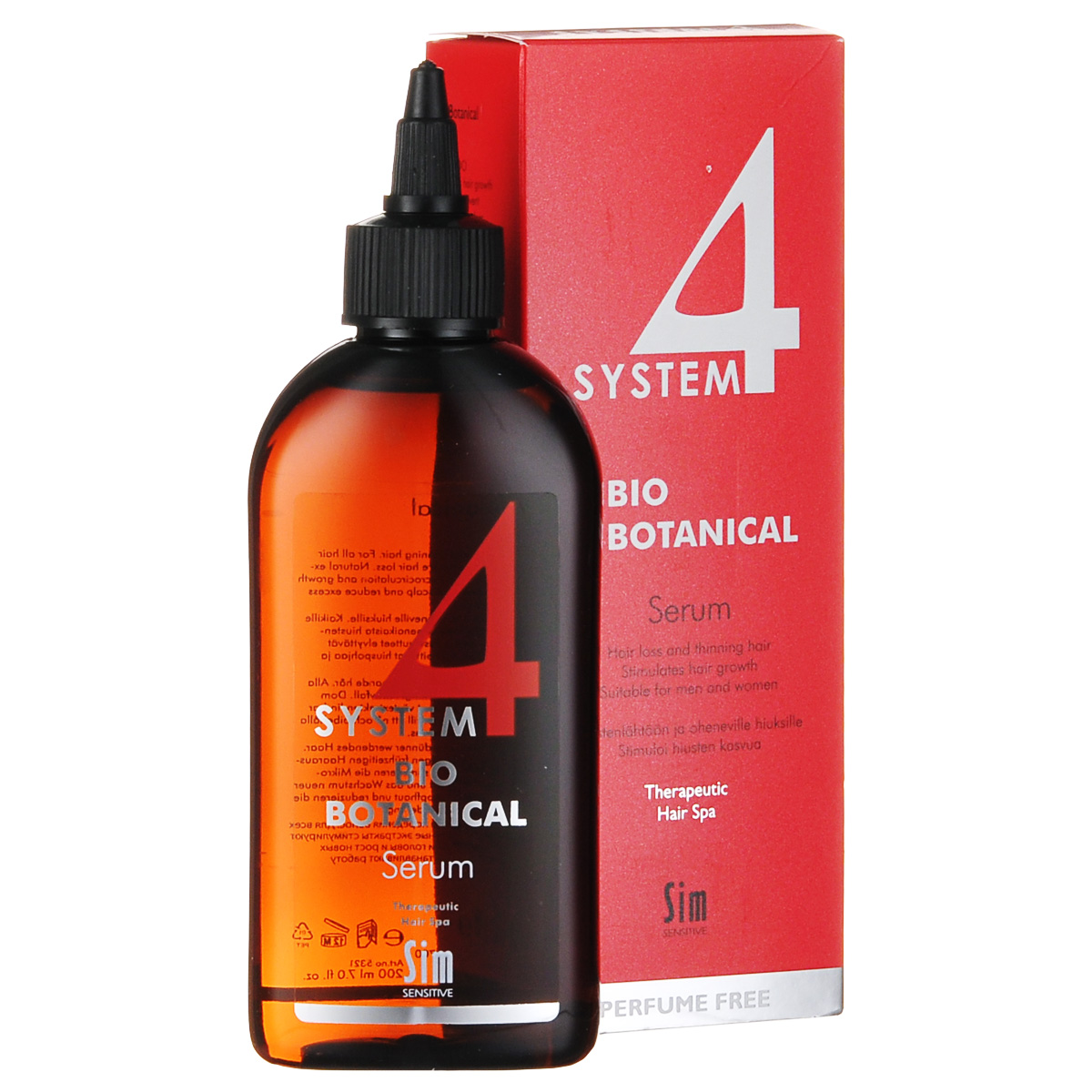 SIM SENSITIVE Био Ботаническая Сыворотка SYSTEM 4 Bio Botanical Serum , 200мл5321 SIM SENSITIVE Био Ботаническая Сыворотка SYSTEM 4 Bio Botanical Serum , 200мл5321КАК РАБОТАЕТ:сыворотка – главный и наиболее сильный препарат в комплексе за счет входящих в состав растительных экстрактов репейника, настурции, крапивы, розмарина, а также комплекса витаминов C, E, PP, B6. Стимулирует активное деление клеток волосяных фолликул и утолщение волос.