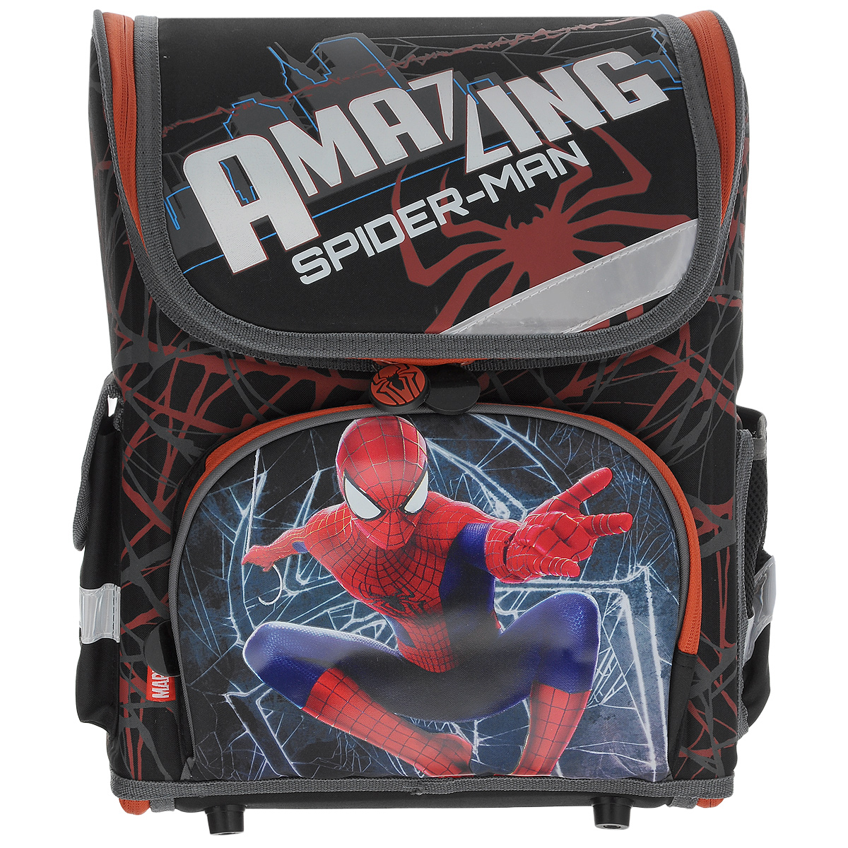 Ранец школьный Spider-man, с наполнением, цвет: черный, красныйSMOZ-UT1-116SET Ранец школьный Spider-man, с наполнением, цвет: черный, красныйSMOZ-UT1-116SETШкольный ранец Spider-man выполнен из современного легкого и прочного материала фиолетового цвета, дополненный яркими аппликациями с героями Spider-man. Ранец имеет одно основное отделение, закрывающееся на молнию. Ранец полностью раскладывается. Внутри главного отделения расположен накладной сетчатый карман и два разделителя с утягивающей резинкой, предназначенные для размещения предметов без сложения, размером до формата А4 включительно. На лицевой стороне ранца расположен накладной карман на молнии. По бокам ранца размещены два дополнительных накладных кармана, один на застежке-молнии, и один открытый. Рельеф спинки ранца разработан с учетом особенности детского позвоночника.Ранец оснащен удобной ручкой для переноски и двумя широкими лямками, регулируемой длины. Дно ранца защищено пластиковыми ножками. Многофункциональный школьный ранец станет незаменимым спутником вашего ребенка в походах за знаниями. В комплекте с ранцем идет наполнение: Альбом для рисования, формат 290х205, 20 листов; Тетрадь в клетку, 12 листов;Тетрадь в линейку, 12 листов; Дневник школьный; Пластиковая папка-уголок; Ластик школьный; Карандаш чернографитный, 3 шт. Весь товар из наполнения с изображениями Spider-man.