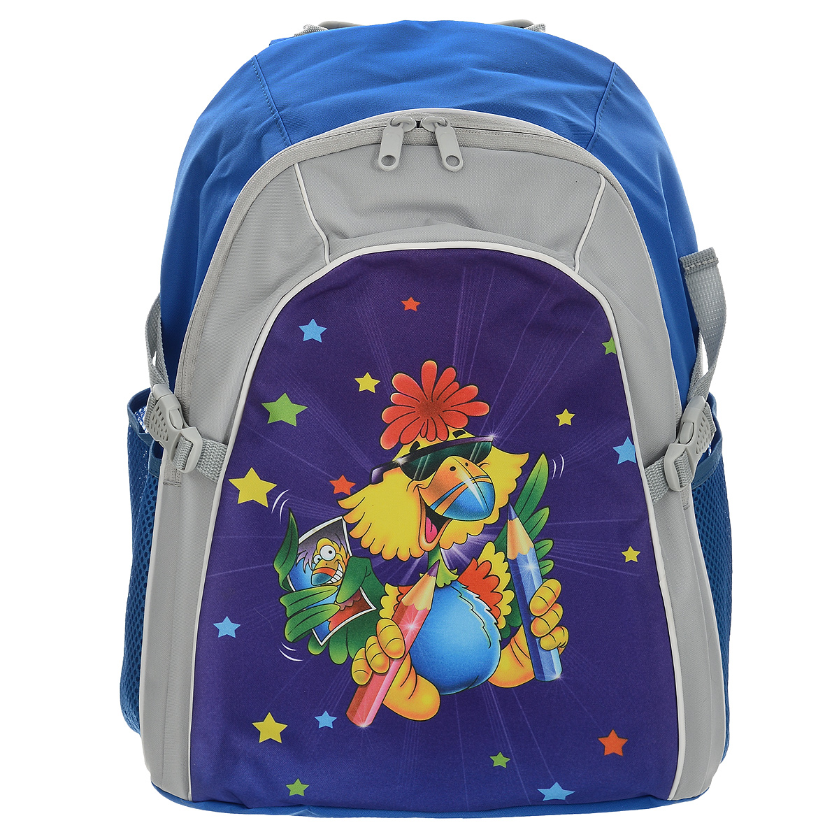 Рюкзак школьный Tiger Family Joyful Birdie, цвет: синий, фиолетовый2919/TG_синий/фиолет/попугай Рюкзак школьный Tiger Family Joyful Birdie, цвет: синий, фиолетовый2919/TG_синий/фиолет/попугайРюкзак школьный Tiger Family Joyful Birdie обязательно подойдет и понравится вашему школьнику!Рюкзак выполнен из водонепроницаемого, морозоустойчивого, устойчивого к солнечному излучению материала. Изделие оформлено изображением в виде забавного попугая.Содержит одно вместительное отделение, закрывающееся на пластиковый замок-молнию с двумя бегунками. Внутри отделения имеются две перегородки для тетрадей и учебников. Рюкзак оснащен двумя боковыми сетчатыми карманами на резинке. Конструкция спинки дополнена эргономичными подушечками, противоскользящей сеточкой и системой вентиляции для предотвращения запотевания спины ребенка. Широкие мягкие плечевые ремни оснащены удобными крючками для фиксации регулировочной ленты. S-образная форма лямок обеспечивает более плотную фиксацию рюкзака, предотвращая перенапряжение мышц спины. Рюкзак оснащен ручкой с резиновой насадкой для удобной переноски, а также ограничителями объема.Такой школьный рюкзак станет незаменимым спутником вашего ребенка в походах за знаниями.