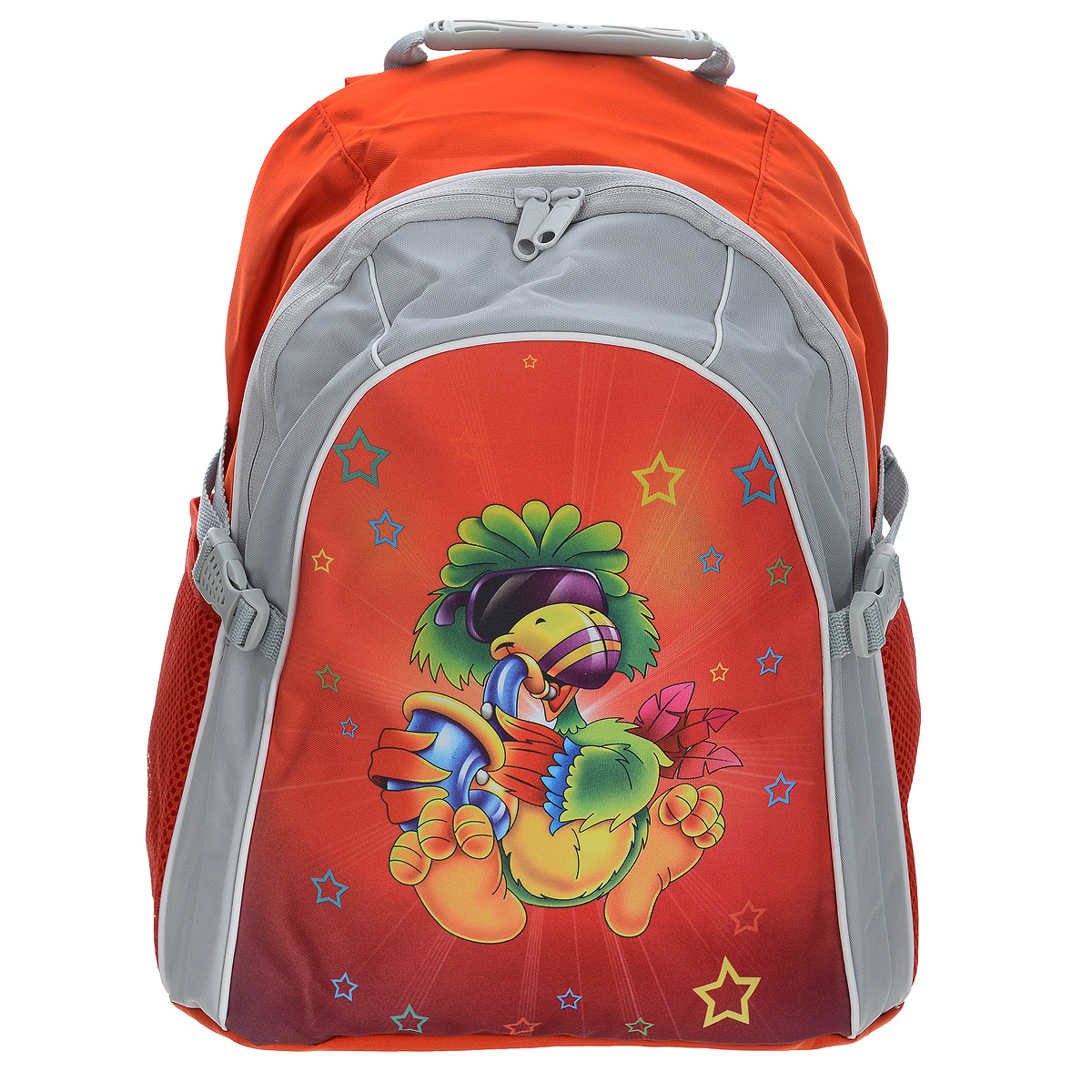 Рюкзак школьный Tiger Family Joyful Birdie, цвет: красный, серый2919/TG_красный/попугай Рюкзак школьный Tiger Family Joyful Birdie, цвет: красный, серый2919/TG_красный/попугайРюкзак школьный Tiger Family Joyful Birdie обязательно подойдет и понравится вашему школьнику!Рюкзак выполнен из водонепроницаемого, морозоустойчивого, устойчивого к солнечному излучению материала. Изделие оформлено изображением в виде забавного попугая.Содержит одно вместительное отделение, закрывающееся на пластиковый замок-молнию с двумя бегунками. Внутри отделения имеются две перегородки для тетрадей и учебников. Рюкзак оснащен двумя боковыми сетчатыми карманами на резинке. Конструкция спинки дополнена эргономичными подушечками, противоскользящей сеточкой и системой вентиляции для предотвращения запотевания спины ребенка. Широкие мягкие плечевые ремни оснащены удобными крючками для фиксации регулировочной ленты. S-образная форма лямок обеспечивает более плотную фиксацию рюкзака, предотвращая перенапряжение мышц спины. Рюкзак оснащен ручкой с резиновой насадкой для удобной переноски, а также ограничителями объема.Такой школьный рюкзак станет незаменимым спутником вашего ребенка в походах за знаниями.