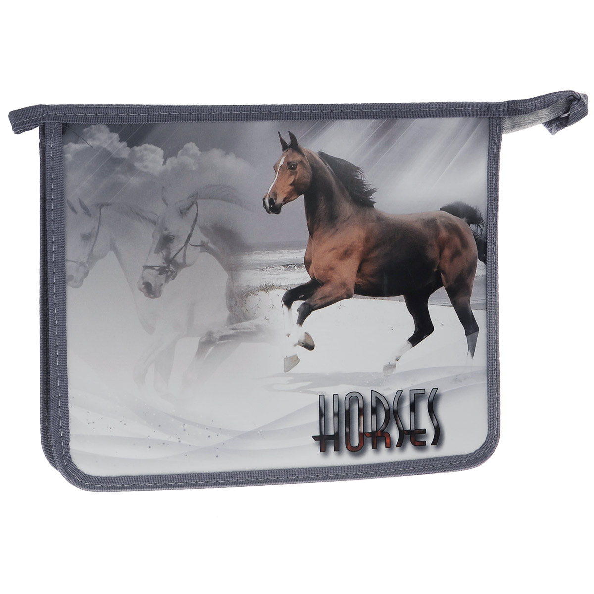 Action! Папка для тетрадей Horses цвет серыйAFZA5-4 Action! Папка для тетрадей Horses цвет серыйAFZA5-4Папка для тетрадей Action Лошади с матовой ламинацией - это удобный и функциональный инструмент, который идеально подойдет для хранения различных бумаг формата А5, а также школьных тетрадей и письменных принадлежностей.Папка изготовлена из прочного пластика и надежно закрывается на застежку-молнию. Лицевая сторона папки оформлена красочным изображением лошади.Практичная в использовании папка надежно сохранит ваши бумаги и сбережет их от повреждений, пыли и влаги. Формат А5.