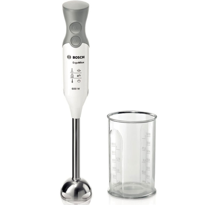 Bosch MSM66110, White Silver блендерMSM66110 Bosch MSM66110, White Silver блендерMSM66110Любая домохозяйка оценит приготовление свежих качественных блюд. Для их приготовления не надо быть профессиональным поваром. Благодаря новомублендеру Bosch MSM66110 White Silver вы быстро и просто добьетесь профессиональных результатов на собственной кухне.Легкий, со специальной эргономичной ручкой и приятным на ощупь нескользким покрытием блендер снабжен ножкой из нержавеющей стали с 4 острыми лезвиями QuattroBlade для быстрого измельчения и смешивания продуктов. Практичный защелкивающийся механизм позволяет легко отсоединять ножку блендера, которую можно помещать в посудомоечную машину.