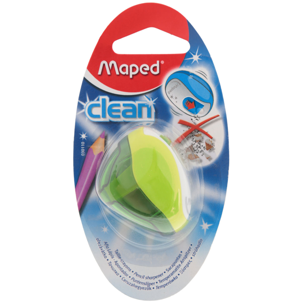 Точилка Maped Clean, с контейнером, цвет: салатовый30110_салатовый Точилка Maped Clean, с контейнером, цвет: салатовый30110_салатовыйТочилка Maped Clean с прозрачным ударостойким контейнером на одно отверстие. Точилка представлена в яркой цветовой гамме. С точилкой Maped Clean не будет никаких опилок в пенале. Они легко поместятся в объемный контейнер, а отверстие над режущим конусом надежно защищено крышкой, открывающейся при нажатии.