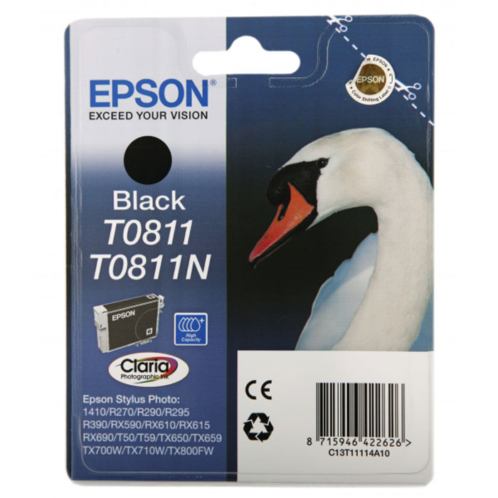 Epson T0811 (C13T11114A10), Black картридж для Stylus Photo R270/R290/RX590C13T11114A10 Epson T0811 (C13T11114A10), Black картридж для Stylus Photo R270/R290/RX590C13T11114A10Картридж Epson T081 с чернилами для струйной печати.