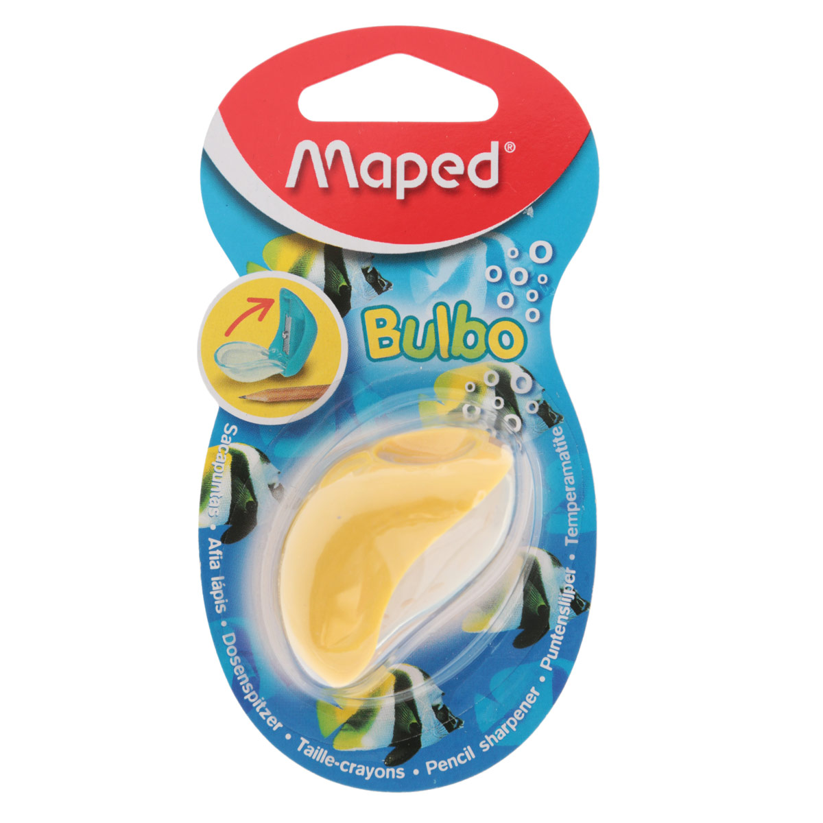 Точилка Maped Bulbo, с контейнером, цвет: желтый71004_желтый Точилка Maped Bulbo, с контейнером, цвет: желтый71004_желтыйТочилка Bulbo имеет качественные стальные лезвия, обеспечивает легкое и равномерное затачивание карандашей. Полупрозрачный мини-контейнер для сбора стружки позволяет визуально контролировать уровень заполнения и вовремя производить очистку. Точилка надежна и достаточно проста в эксплуатации. Выполнена из ударопрочного пластика.