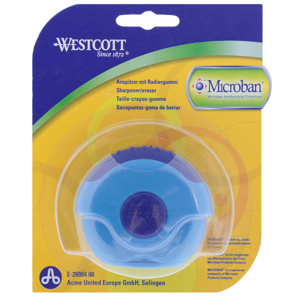 Точилка "Westcott" с антибактериальным покрытием, цвет: голубой, синий