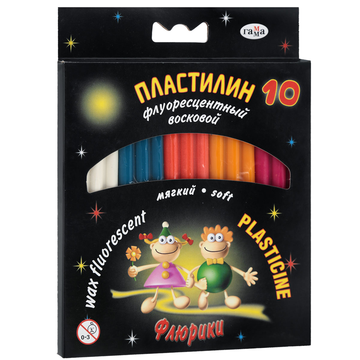 Пластилин восковой Гамма Флюрики, флуоресцентный, 10 цветов280036Н Пластилин восковой Гамма Флюрики, флуоресцентный, 10 цветов280036НВосковой пластилин Гамма Флюрики предназначен для лепки и моделирования. Лепка из пластилина не только доставляет удовольствие, но и способствует снятию мышечного и психического напряжения, развитию мелкой моторики рук и пространственного мышления.Пластилин изготовлен из воскообразной массы с добавлением высококачественных флуоресцентных пигментов и наполнителей, поэтому он не липнет к рукам, не оставляет жирных пятен. С помощью стека, вложенного в коробку, ребенок может наносить орнамент на свои изделия, что позитивно влияет на творческое мышление. Длина стека 14 см. В набор входят 10 цветов: белый, светло-зеленый, красный, лимонный, малиновый, оранжевый, розовый, синий, темно-синий, черный. Общая масса пластилина: 128 грамм.