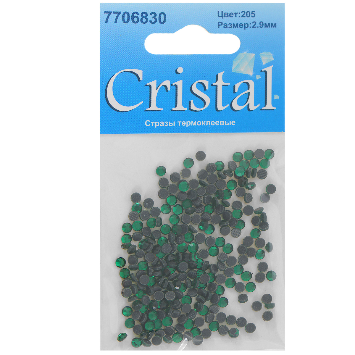 Стразы термоклеевые Cristal, цвет: зеленый (205), диаметр 2,9 мм, 288 шт7706830_205 Стразы термоклеевые Cristal, цвет: зеленый (205), диаметр 2,9 мм, 288 шт7706830_205Набор термоклеевых страз Cristal, изготовленный из высококачественного акрила, позволит вам украсить одежду, аксессуары или текстиль. Яркие стразы имеют плоское дно и круглую поверхность с гранями.Дно термоклеевых страз уже обработано особым клеем, который под воздействием высоких температур начинает плавиться, приклеиваясь, таким образом, к требуемой поверхности. Чаще всего их используют в текстильной промышленности: стразы прикладывают к ткани и проглаживают утюгом с обратной стороны. Также можно использовать специальный паяльник. Украшение стразами поможет сделать любую вещь оригинальной и неповторимой. Диаметр страз: 2,9 мм.