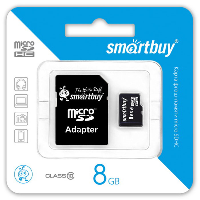 SmartBuy microSDHC Сlass 10 8GB карта памяти (с адаптером SD)