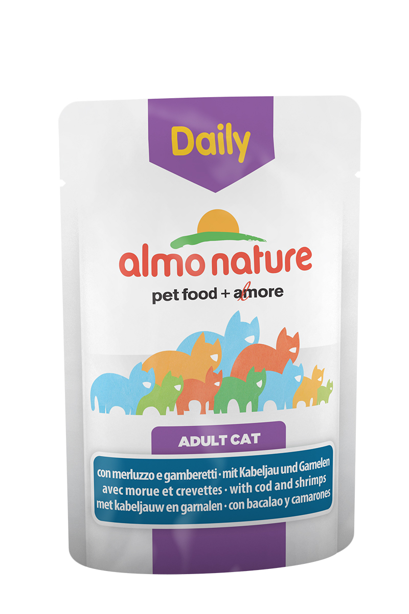 Консервы для взрослых кошек Almo Nature Daily, с треской и креветками, 70 г20342 Консервы для взрослых кошек Almo Nature Daily, с треской и креветками, 70 г20342Консервы Almo Nature Daily - это корм, рекомендованный взрослым кошкам. Угощениеизготавливается из свежих и натуральных ингредиентов, которые были упакованы сырыми, затем стерилизованы, чтобы сохранить питательные вещества и вкус. Ваш питомец будет в полном восторге.Не содержит сои, консервантов, ароматизаторов, искусственных красителей, усилителей вкуса.Состав: мясо и его производные, овощи, рыба и ее производные (треска 4%), моллюски и рачки (креветки 4%), производные растительного происхождения, экстракт растительного белка, минералы.Пищевая ценность: белки 9%, клетчатка 0,8%, масла и жиры 5%, зола 3%, влажность 82%. Товар сертифицирован.