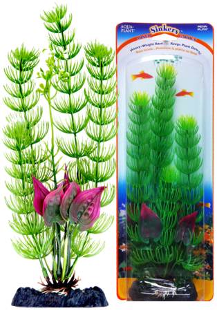 Растение-композиция Penn-Plax Flowering Cabomba-Malay Crip, высота 25 смP4GVLH Растение-композиция Penn-Plax Flowering Cabomba-Malay Crip, высота 25 смP4GVLHПодводное искусственное растение-композиция для аквариума Penn-Plax Flowering Cabomba-Malay Crip - это композиция из двух растений на массивном основании, удерживающем ее на дне аквариума. Такая композиция радует глаз, а также может быть уютным убежищем для рыб и других обитателей аквариума. Пластиковое растение имеет устойчивое дно, которое не нуждается в дополнительном утяжелении и легко устанавливается в грунт. Композиция очень практична в использовании, имеет стойкую к воздействию воды окраску и не требует обременительного ухода. Ее можно легко достать и протереть тряпкой во время уборки аквариума. Растение-композиция из пластика создаст неповторимый дизайн пресноводного или морского аквариума.Высота растения: 25 см.