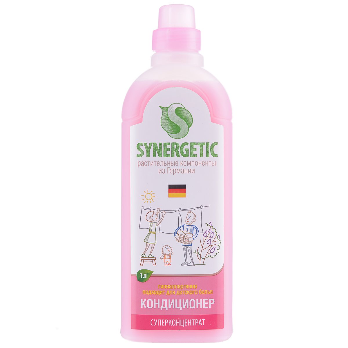 Кондиционер для белья Synergetic, 1 л110100 Кондиционер для белья Synergetic, 1 л110100Кондиционер для белья Synergetic предназначен для смягчения хлопчатобумажных, шерстяных, льняных и синтетических тканей. После стирки вещи приобретают особую мягкость, тонкий природный аромат и легко поддаются глажке. Подходит для бережного ухода за детским бельем, а также для людей с чувствительной кожей. Обладает антистатическим действием.Состав: 5-15% К-тензиды (растительного происхождения), экстракт сирени, пищевой краситель. Товар сертифицирован.