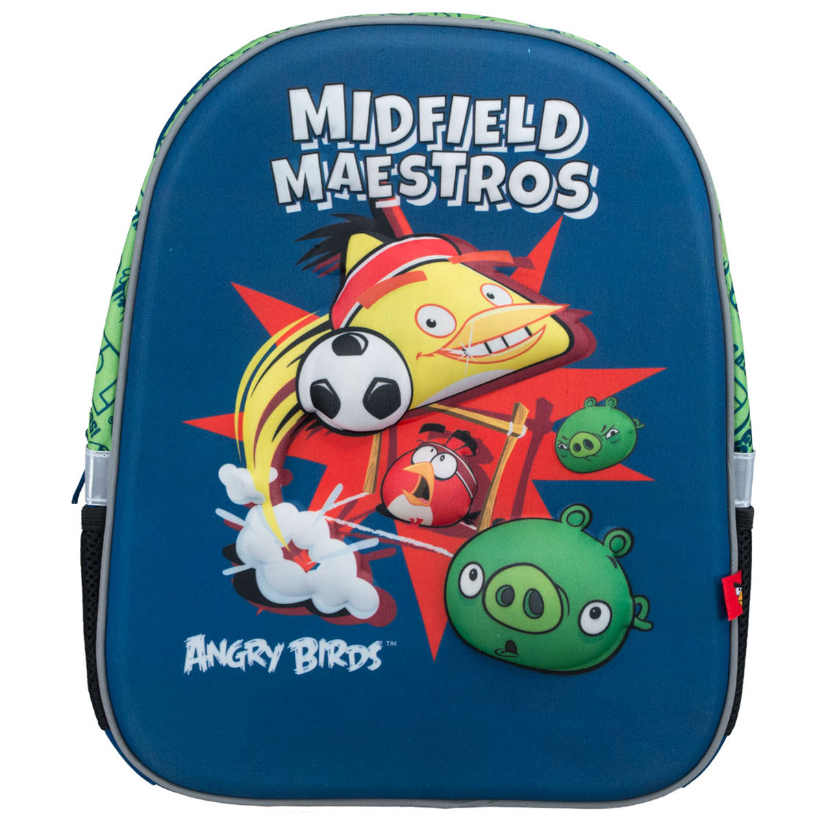 Рюкзак Angry Birds, цвет: синий, салатовый, черныйABCB-UT1-E140 Рюкзак Angry Birds, цвет: синий, салатовый, черныйABCB-UT1-E140Яркий рюкзак Angry Birds обязательно понравится вашему ребенку. Выполнен из прочного материала и оформлен изображениями героев из популярной компьютерной игры Злые птицы (Angry Birds).Содержит рюкзак одно вместительное отделение, закрывающееся на застежку-молнию. Внутри отделения находятся две мягкие перегородки для тетрадей или учебников. Лицевая стенка достаточно твердая, что позволяет не деформироваться рюкзаку. Рюкзак имеет два боковых кармана-сетка, стянутых сверху резинкой. Оснащен плечевыми ремнями и мягкой текстильной ручкой для переноски в руке.Широкие мягкие лямки регулируются по длине и равномерно распределяют нагрузку на плечевой пояс.
