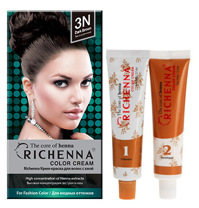Richenna Крем-краска для волос, с хной, оттенок 3N Темно-коричневый