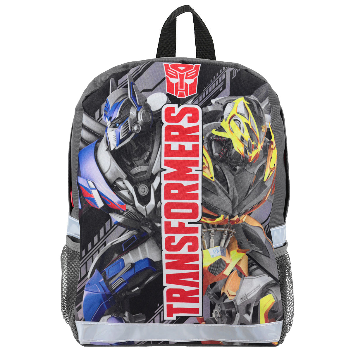 Рюкзак детский Transformers Prime, цвет: серый, черный. TRCB-UT4-566TRCB-UT4-566 Рюкзак детский Transformers Prime, цвет: серый, черный. TRCB-UT4-566TRCB-UT4-566Стильный и компактный детский рюкзак Transformers Prime обязательно привлечет внимание вашего ребенка. Выполнен из прочного и безопасного материала и дополнен изображением трансформеров.Содержит одно вместительное отделение, закрывающееся на застежку-молнию. Внутри отделения имеется мягкая перегородка. По бокам рюкзака находятся два кармана-сетка. Широкие лямки отлично регулируются по длине. Также у рюкзакапредусмотрена текстильная ручка для переноски в руке. Светоотражающие элементы обеспечивают безопасность в темное время суток.Такой рюкзак порадует глаз и подарит отличное настроение вашему ребенку, который будет с удовольствием носить в нем свои вещи или любимые игрушки.Рекомендуемый возраст: от 7 лет.