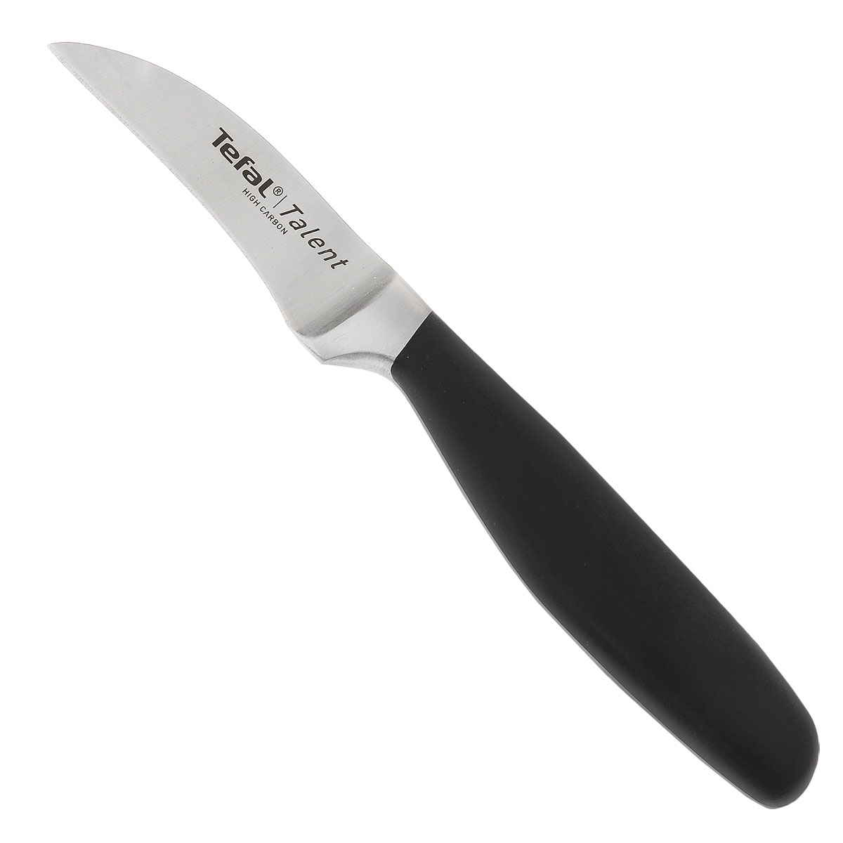 Нож для чистки овощей Tefal Talent, длина лезвия 7 см2100083150 Нож для чистки овощей Tefal Talent, длина лезвия 7 см2100083150Нож Tefal Talent выполнен из сверхпрочной немецкой высокоуглеродистой стали, обработанной вручную для идеального результата. Эргономичная ручка изготовлена из пластика. Лезвие ножа изогнуто и имеет острый кончик.Нож предназначен для чистки овощей и фруктов. Практичный и функциональный нож Tefal Talent займет достойное место среди аксессуаров на вашей кухне.Нож может быть использован только на пластиковых или деревянных разделочных досках. Рекомендуется мыть вручную. Длина ножа: 18 см.