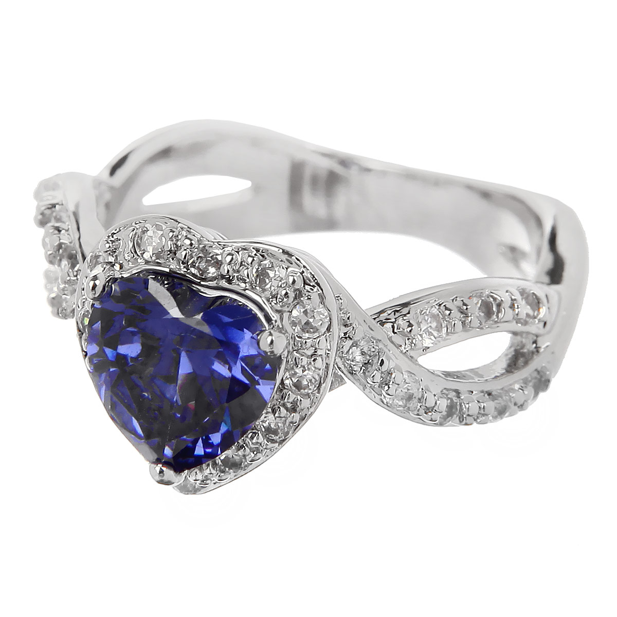 Кольцо Taya, цвет: синий, серебристый. Размер 18,5. T-B-4778