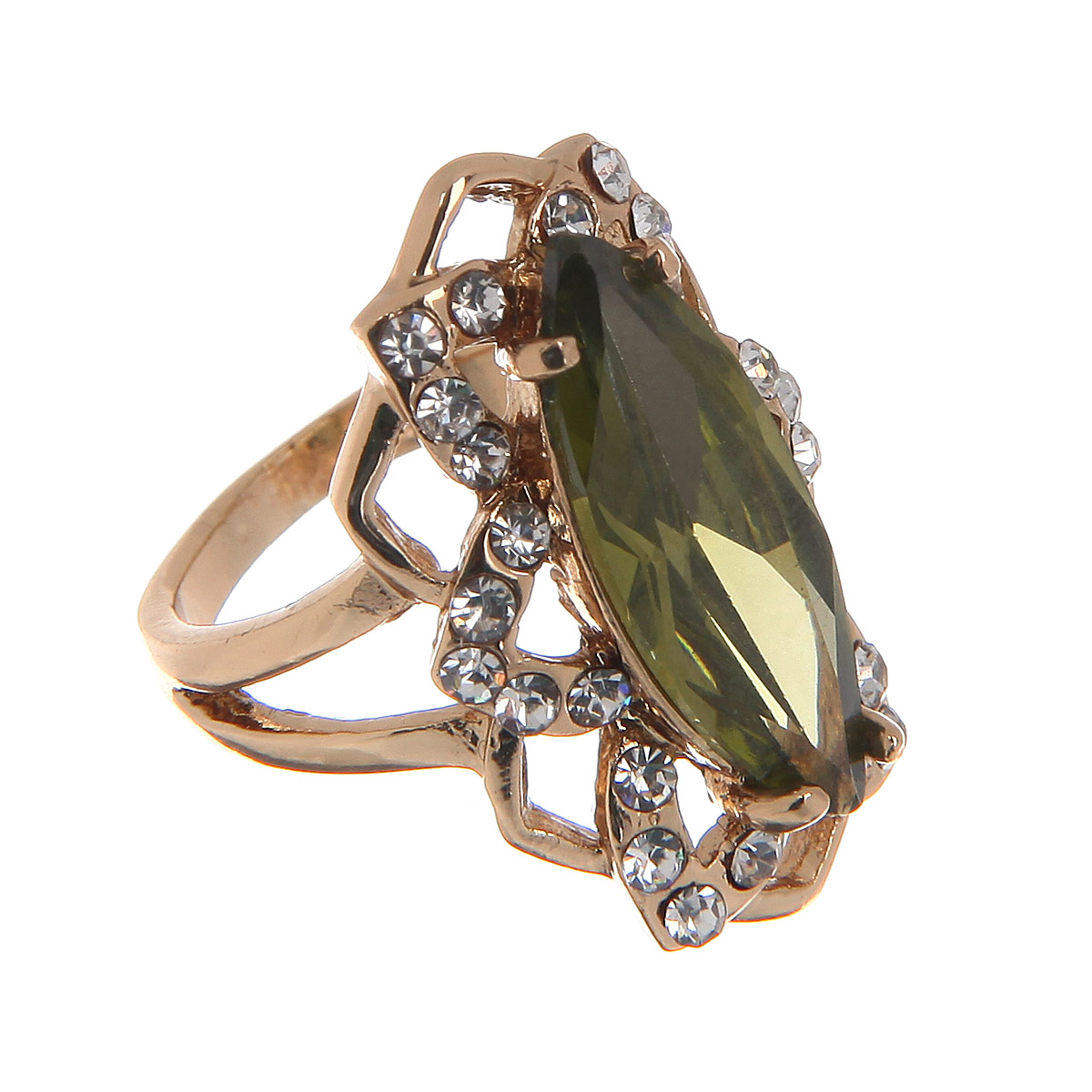 Кольцо Taya, цвет: зеленый, золотистый. Размер 16. T-B-8765