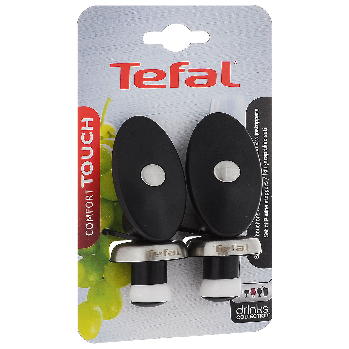 Набор пробок для бутылок Tefal Comfort Touch, 2 шт2100071054 Набор пробок для бутылок Tefal Comfort Touch, 2 шт2100071054Набор пробок Tefal Comfort Touch, изготовленный из стали и пластика, станет полезным аксессуаром на вашей кухне. Пробки крепко вставляются в горлышко бутылки, что позволяет закрыть предотвратить выветривание вина и других напитков. Благодаря удобным ручкам вы с легкостью можете извлечь пробки из сосуда.Функциональность набора позволит ему занять достойное место в вашем кухонном инвентаре.Длина пробки: 10 см.